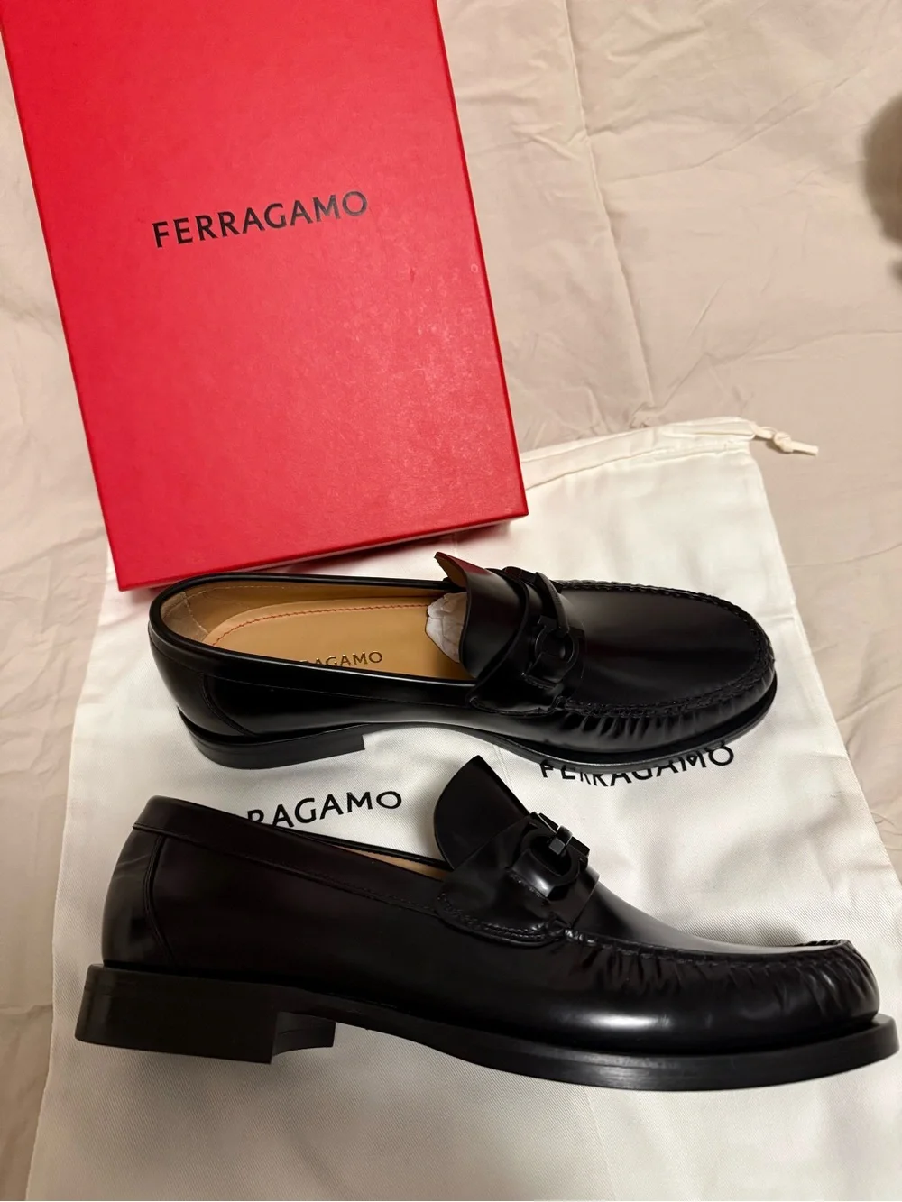Salvatore Ferragamo Black Leather Bit Slip-On Shoes